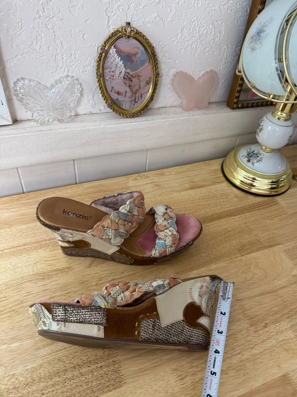 2000s Dreamy Whimsical Kenzie Patchwork Braided Platform Wedges Size 9 Y2K Fairy